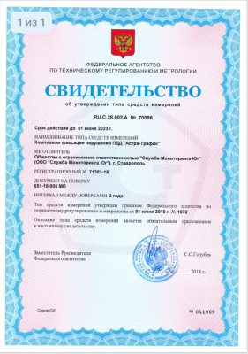 Метрологическое свидетельство Федерального агентства по техническому регулированию и метрологии